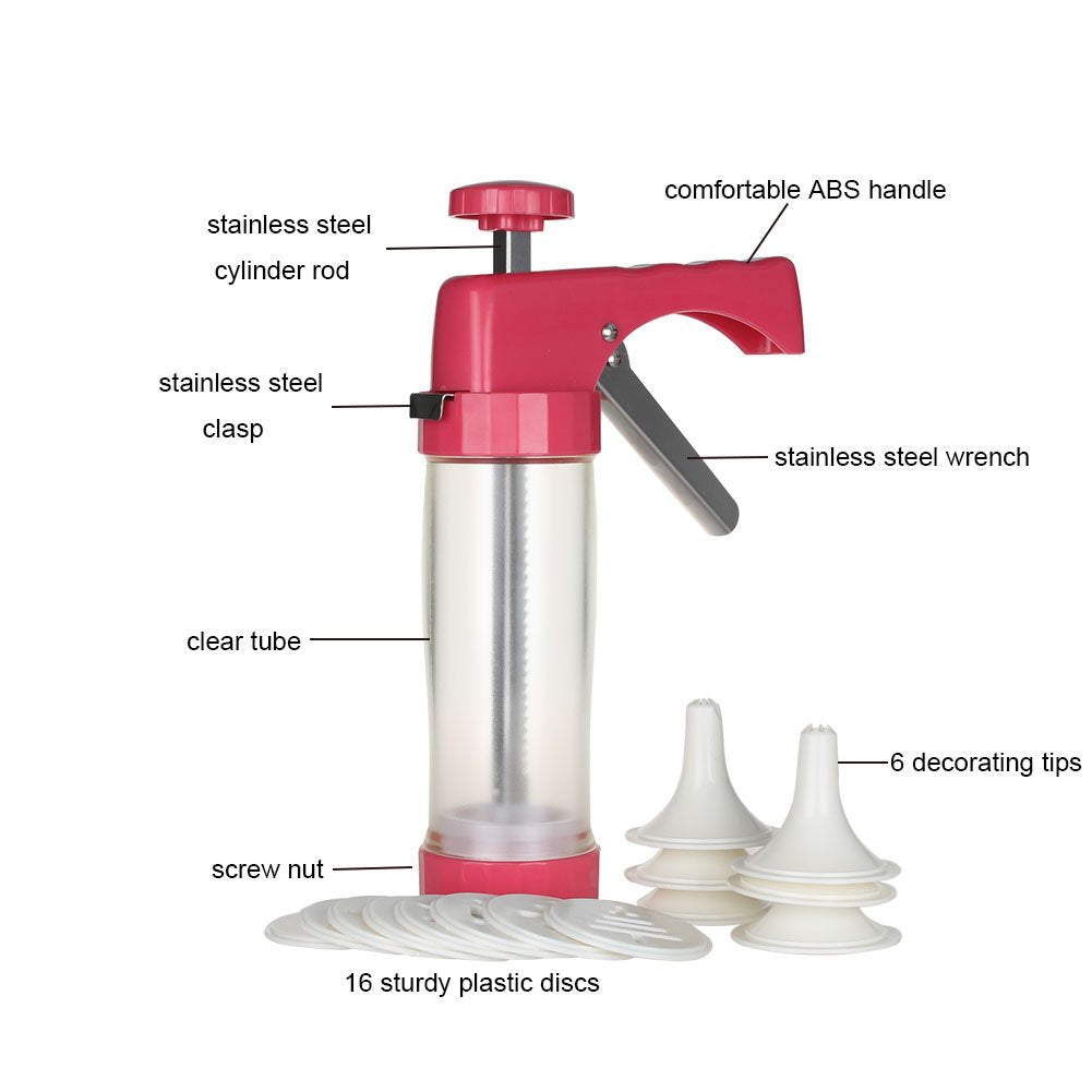 Clear Cookie Press Gun Kit with 16 Discs and 6 Icing Tips