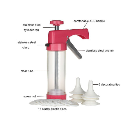 Clear Cookie Press Gun Kit with 16 Discs and 6 Icing Tips
