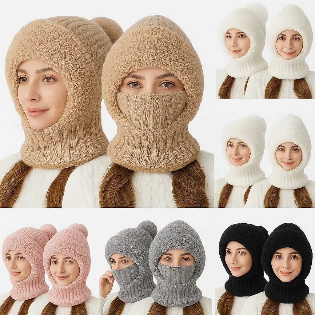 Knitted Hat in Autumn and Winter, 3 in 1 Cold Resistant Hat, Wind-Resistant ScarfHat Face Mask Hooded Scarf