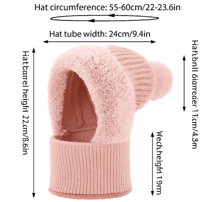 Knitted Hat in Autumn and Winter, 3 in 1 Cold Resistant Hat, Wind-Resistant ScarfHat Face Mask Hooded Scarf