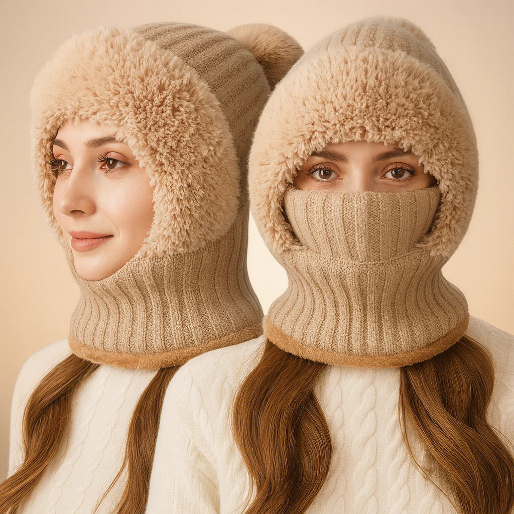 Knitted Hat in Autumn and Winter, 3 in 1 Cold Resistant Hat, Wind-Resistant ScarfHat Face Mask Hooded Scarf