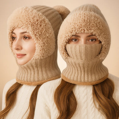Knitted Hat in Autumn and Winter, 3 in 1 Cold Resistant Hat, Wind-Resistant ScarfHat Face Mask Hooded Scarf