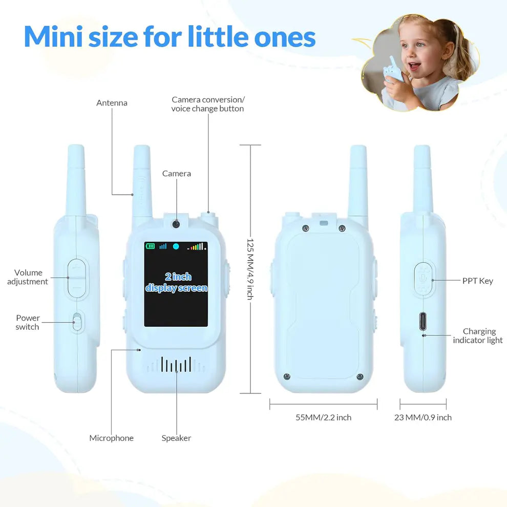 Mini Rechargeable Video Walkie Talkies for Kids (Pack Of 2)